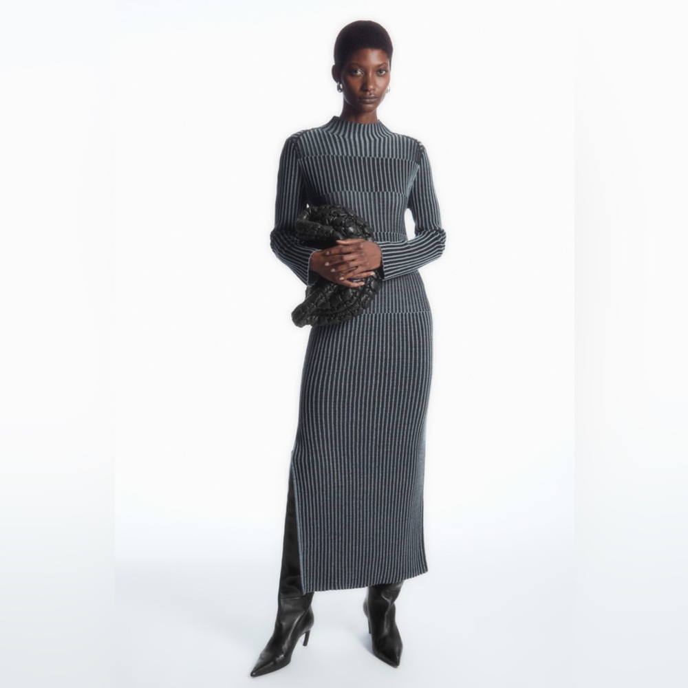 COS Striped Ribbed-Knit Midi Dress